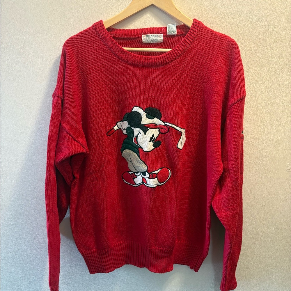 90s Red Disney Mickey Mouse knit sweater
